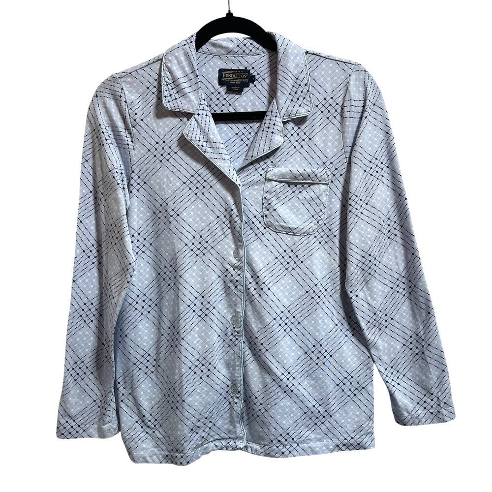 Pendleton Blue Plaid Cotton Modal Blend Pajama Button Down Women Small